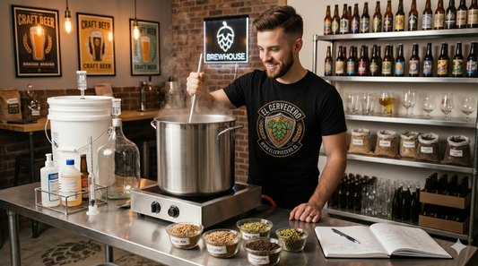 Hombre haciendo cerveza artesanal en su casa - El Cervecero - Chile